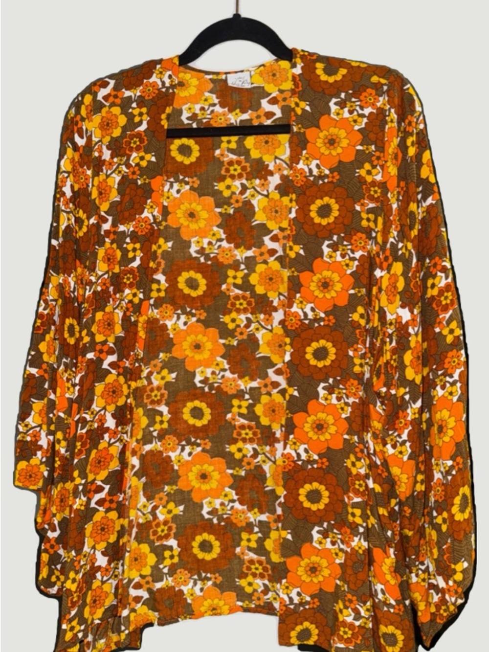 Vintage-Inspired Orange Floral Kimono Cardigan